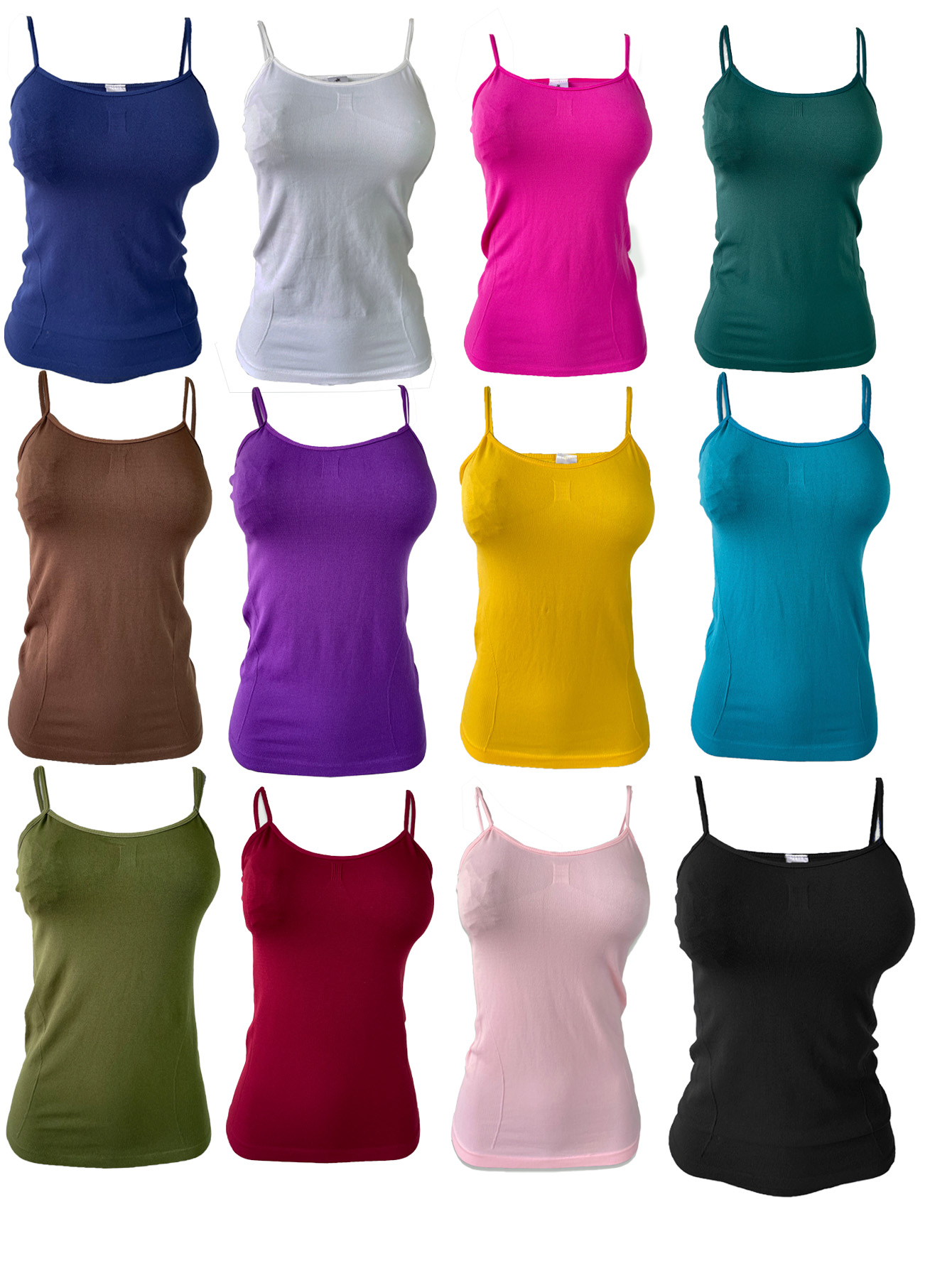 Camisola básica ajustada de licra para mujer con tirantes finos y colores lisos